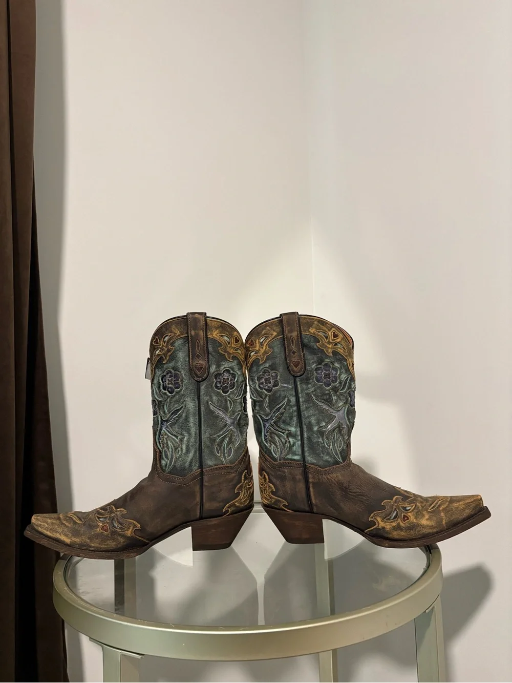 NWT Dan Post Indie Western Cowboy Leather Brown Turquoise Embroidered Size 11
